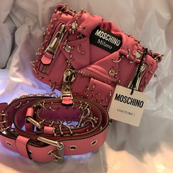 Moschino Couture Women's Leather Biker Bag - Fuchsia Pink w/ Piercings - Picture 16 of 16